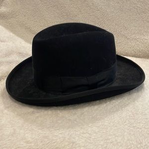 Genuine Huckel Fedora Hat 100% Fur Felt Black Bowler File Band Size M